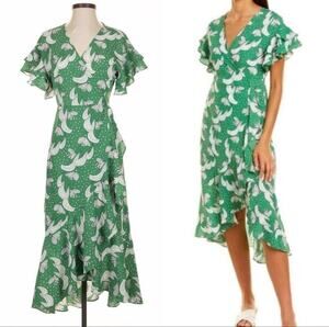 Max Studio Med Green White Wrap dress NWT $125 retail ruffles